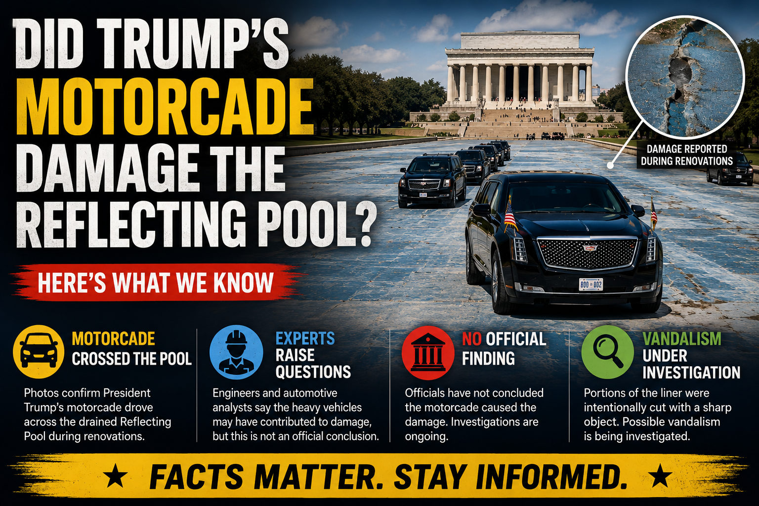 Did Trump’s Motorcade Damage the Lincoln Memorial Reflecting Pool? Here’s What We Know