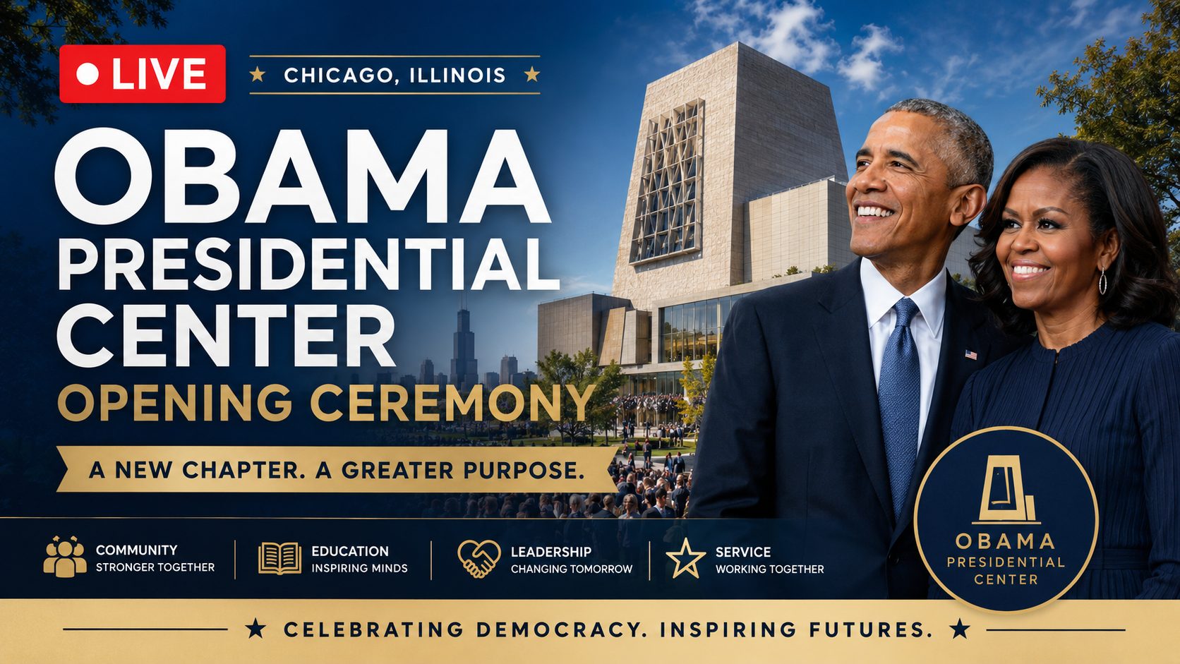 LIVE: The Obama Presidential Center opening ceremony is underway in Chicago.